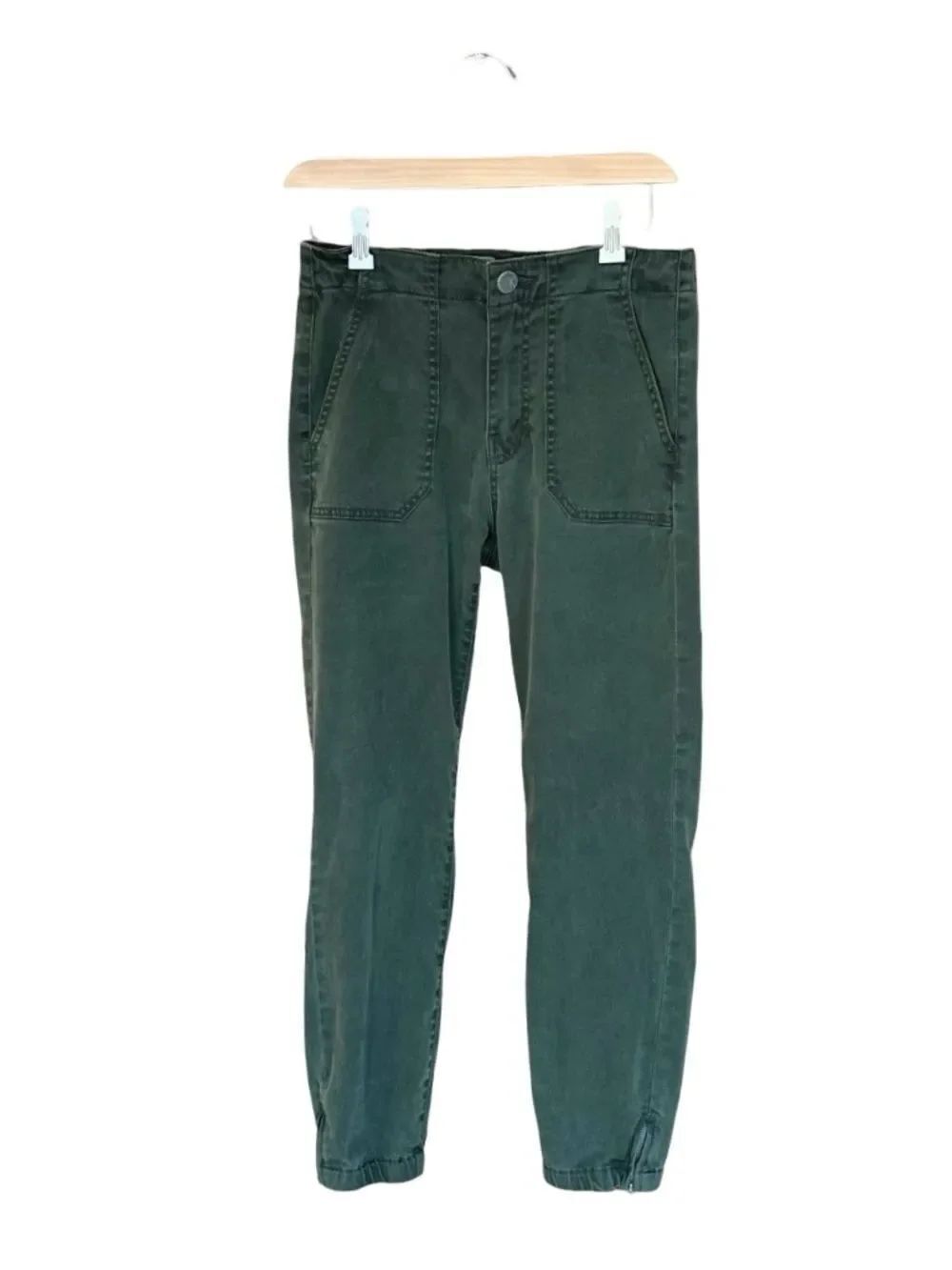 KUT Cotton Jogger Pants Stretch Zipper Elastic Ankle Dark Green Size 4
